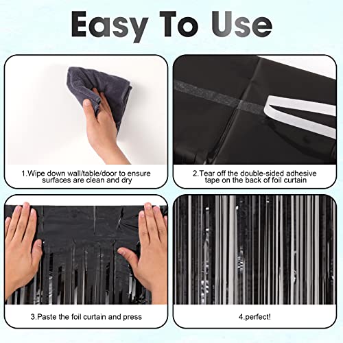 Image of Voircoloria 4 Pack Black Foil Fringe Backdrop Curtains, Tinsel Streamers Birthday Party Decorations, Fringe Backdrop for Graduation, Baby Shower, Gender Reveal, Disco Party
