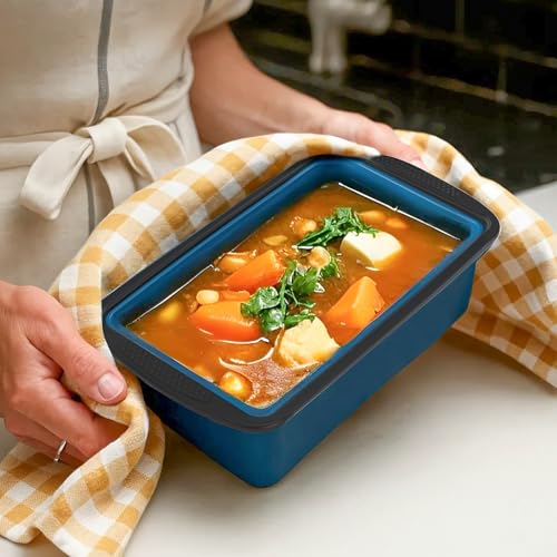 Image of GORCI Silicone Freezer Tray With Lid, 2 Large 4 Cup Large Soup Freezer Molds Container for Meal Prepping, Ice Cube Tray, Perfect for Storing Leftovers, Sauces, Lasagna, 2-Pack