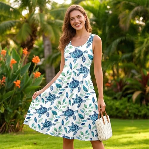 Image of Women's Casual Loose Sundress Midi Sleeveless Crewneck Dress Summer Beach Tank Dress with Pockets