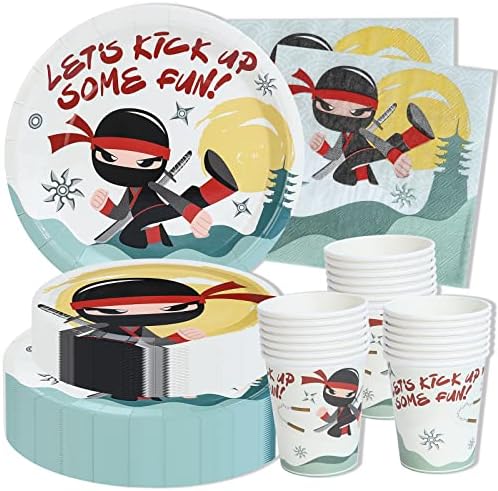 Ninja Birthday Party Supplies (Serves 24) Dinner Plates, Dessert Plates, Cups, Napkins. Karate Baby Shower Decorations for Kids, Boys, Girls and More. Ninja Birthday Party Decorations.