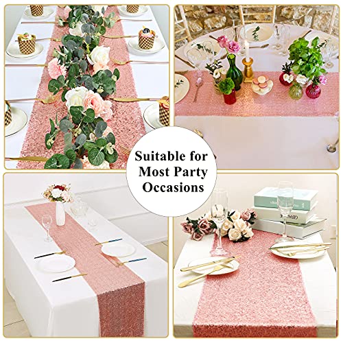 Mtreo 20 Pack Sequin Table Runner 12" X 108" Rose Gold Sequin Table Cloth For Rectangle Tables Sparkle Table Covers For Rose Gold Party Wedding Engagement Birthday Party Baby Shower Decorations #TOP4