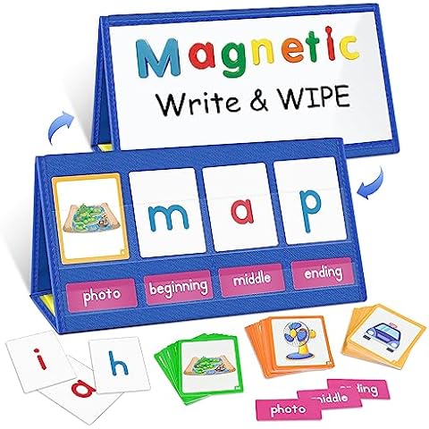 EAMAY CVC Word Building Desktop Pocket Chart Stand with Magnetic Write & Wipe Boards Tent & Cards Kit,Reading Spelling Phonics Games for Kids, Kindergarten Classroom Must Haves! Cover