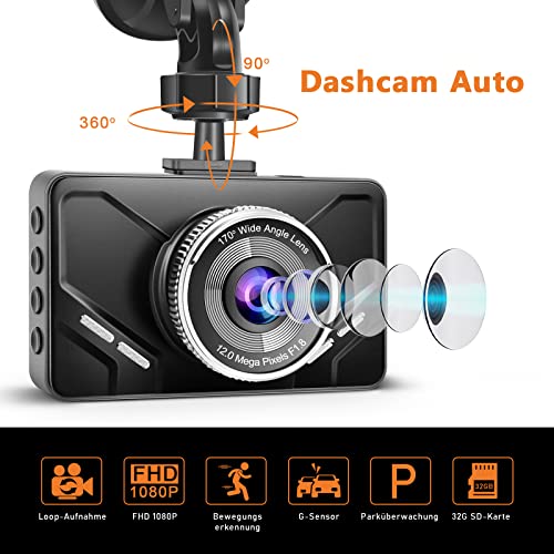 Autokamera ERIDAX 1080P FHD Dashcam mit SD-Karte und 3 Zoll Bildschirm