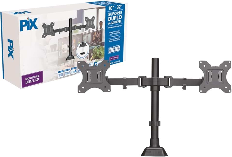 Pix Suporte Duplo de Mesa para Tv e Monitor, 10 a 32 Polegadas