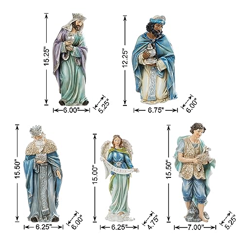 Image of Glitzhome Nativity Set for Christmas Indoor Decorations, 12-Piece Large Blue Nativity Figurines Sets 15.5 inch x 45.00 inch, Resin Tabletop Scenes Figures Xmas Collectibles Figurines Statue Holiday Decor