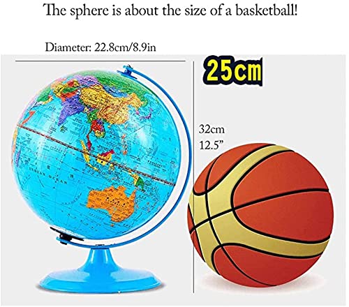 Globos Globo Azul do mundo Globo mundial de 9,8 polegadas de diâmetro educacional de aprendizagem ge