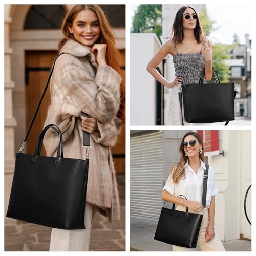 Image of KALIDI Tote Bag Zipper Shoulder Bag Faux Leather Purses Satchel for Women Casual Handbag Work Dating College