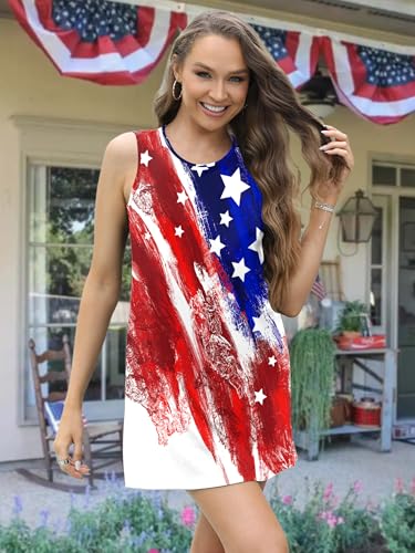 Image of VVNTY American Flag Tank Dress Women: 4th of July Shirts Sleeveless Patriotic USA Flag Tees Casual Summer Tanks Sundress