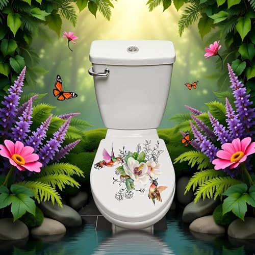 Vögel Blumen Schmetterling Toilettensitz Deckel Aufkleber Selbstklebend Badezimmer Wandaufkleber Floral Vögel Schmetterling Toilettensitz Abziehbilder DIY Abnehmbare wasserdichte Toilettenaufkleber
