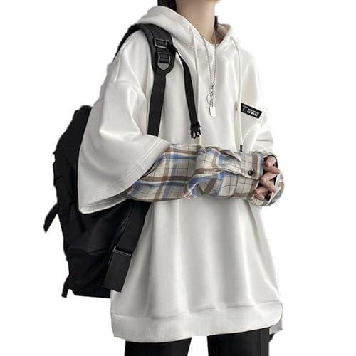 [FJLTDCP] パーカー メンズ 長袖 フェイクレイヤード 重ね着風 チェック柄 おおきいサイズ カジュアル ゆったり スウェット トップス プルオーバwhite-2XL（Amazon）