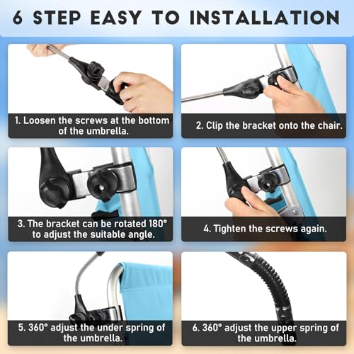 NBtoUS 2 PACK Beach Umbrella with Universal Clamp, UPF 50+ 360 ° Adjustable Beach Shade Umbrella,Portable Outdoor Umbrella for Beach Chair, Camping Chair(light blue/silvery, Not Include Chair), Large - Image 4