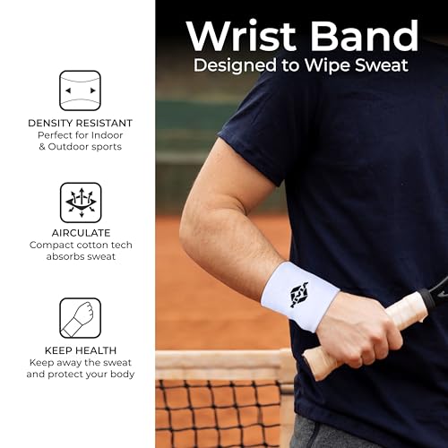 Image of Nivia Sweatband for Men & Women, Wristbands for Tennis, Basketball, Running, Sweat Band for Gym & Athletes (Large, White)