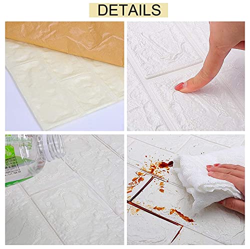 Image of Vinyl Self Adhesive Brick Design 3D Wall Stickers DIY Wallpaper for Home Hotel Living Room Bedroom & Cafe - White -1 Piece (70 X 77 Cm)