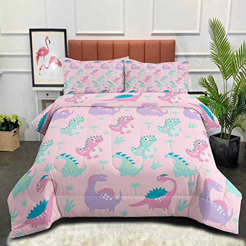 Ninenine Girls Pink Dinosaur Bedding Twin Comforter Set For Boys Kids Toddler Bedding Cute Cartoon Colorful Little Dino Comforter Set With 1 Comforter 1 Pillowcase #TOP19