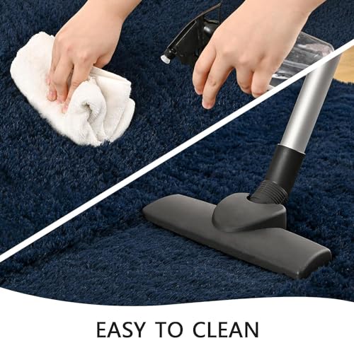 Image of AROMICK Modern Polyester Anti Slip Shaggy Fluffy Rug and Carpet for Living Room, Bedroom & Dining Room (4 x 6 Feet, Blue)