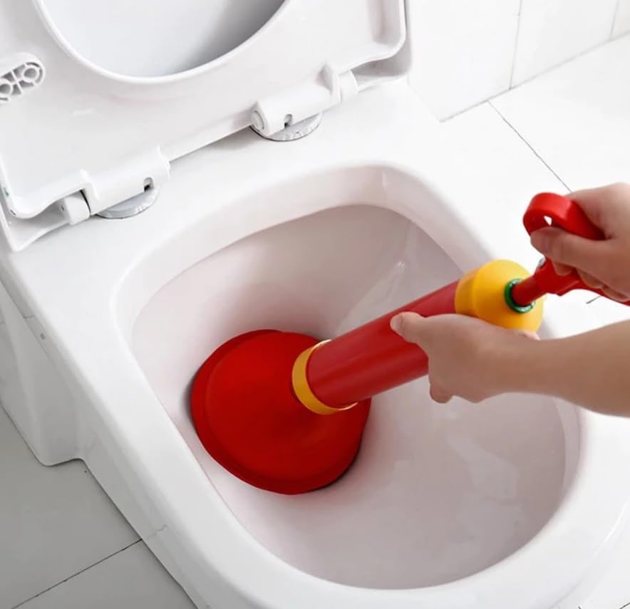 Desentupidor de Vaso Sanitário com Bomba Manual, Vermelho e Amarelo, Alta Pressão