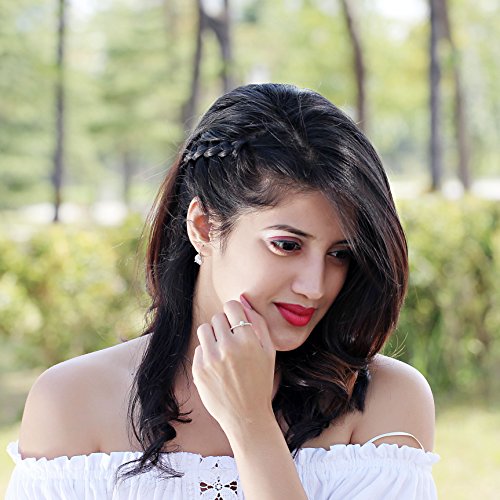 Uloveido Women's 925 Sterling Silver Half Eternity Band Simulated Pearl Solitaire Accent Stack Anniversary Ring for Women1.2g WE2483