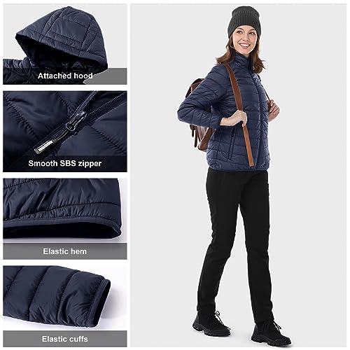 Image of Outdoor Ventures Women's Packable Lightweight Full-Zip Puffer Jacket with Hood Quilted Winter Coat