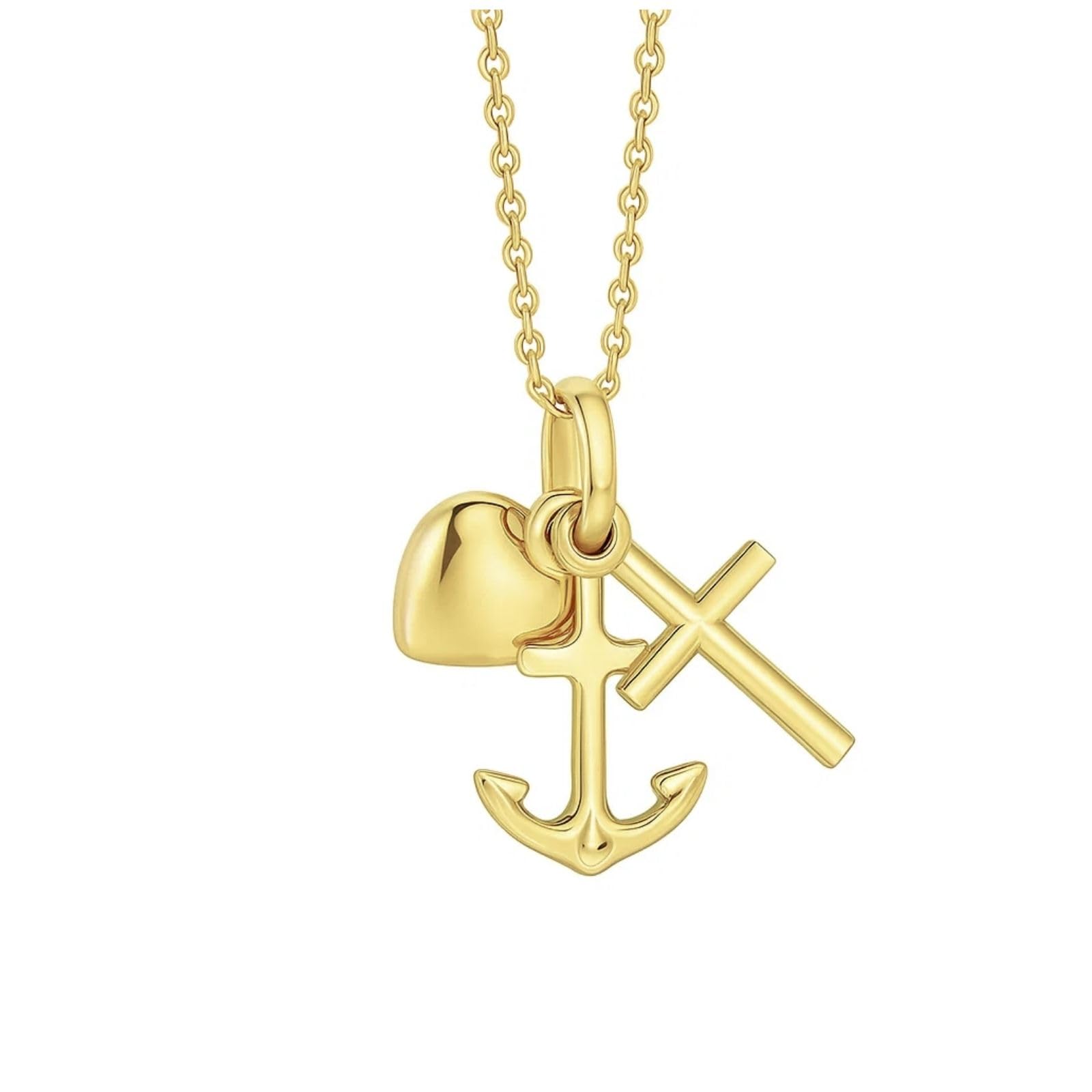 fish Collana In Oro Con Ciondolo Ancor Cuore Croce Lunghezza Regolabile Confezione Regalo