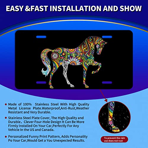 Mandala Floral Horse Animal Personalized License Plate Cover Personalise Car Front License Plate Rust-Proof Stainless Steel Metal Car Plates Tag Funny Novelty Vanity Tag 4 Screw Hole Decorative #TOP4