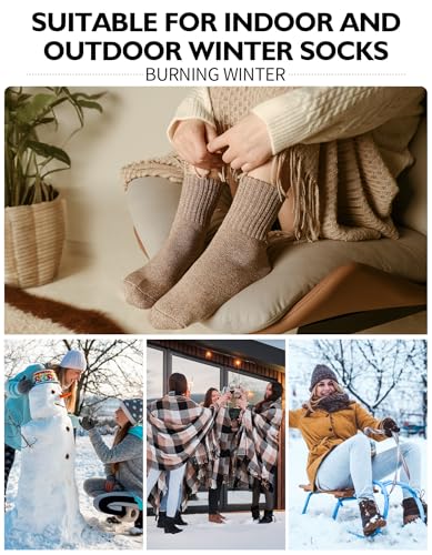 CLOSEMATE Thermosocken Damen Socken 3 Paar Wintersocken Warme Dicke Gestrickte Stricksocken Gekämmte Baumwollsocken Haussocken 35-38 39-42 1Espressobraun 1Milchkaffeebraun 1Hellbraun
