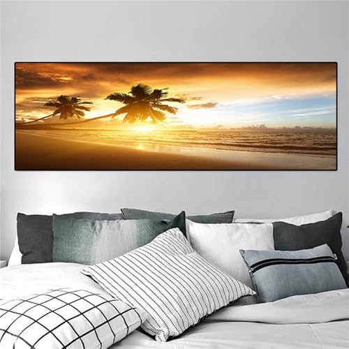 Kit broderie diamant 5D complet motif plage de coucher de soleil 50x100cm pour adulte et enfant