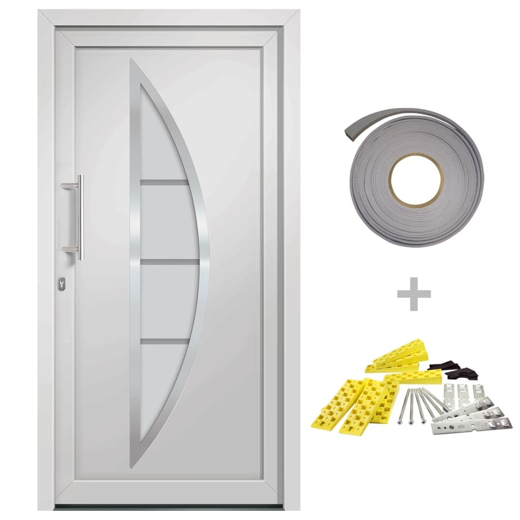 Gecheer Porta di Ingresso Bianca, Sicura con Chiusura a 5 Punti, Dimensioni 98x200 cm, Telaio in PVC con Anima in Acciaio e Vetro Isolante, per Casa e Appartamento