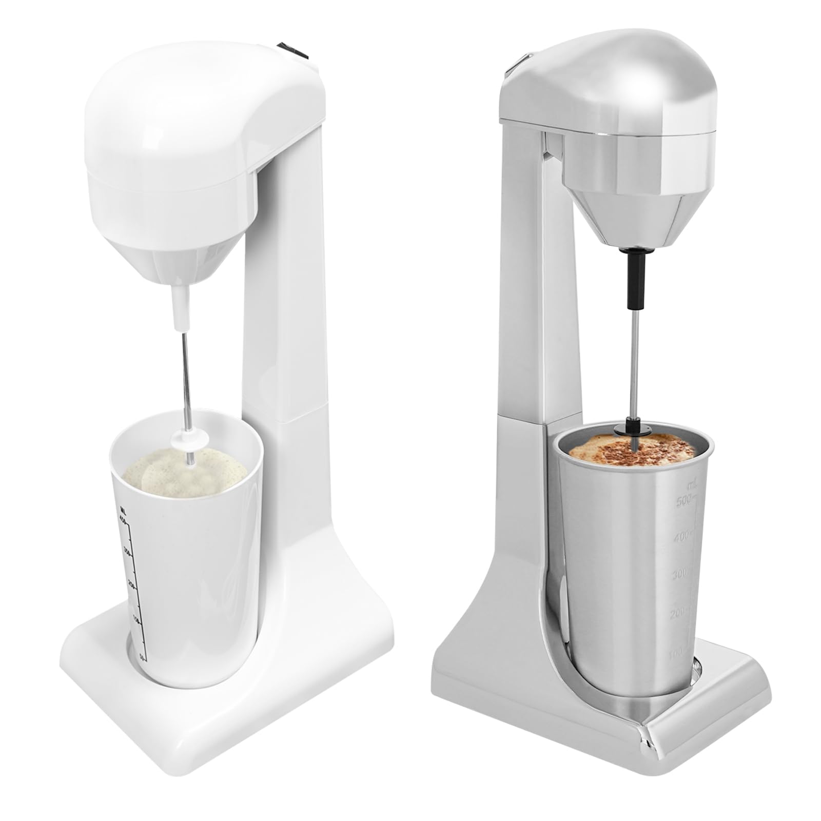 Milchshake Mixer, Getränkemixer, 22000rpm, 2 Geschwindigkeitsstufen Elektrischer Standmixer Becher 500ml für Protein-Shakes und Mixing Cocktai 100-Watt-Motor aus Reinem Kupfer (Weiß)