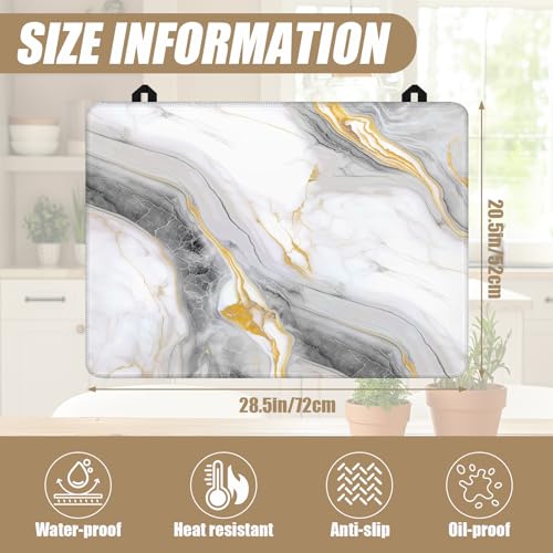 Image of White Marble Stove Top Covers for Electric Stove, Electric Gas Stove Pad Heat Resistant Range Cooktop Protector for Home Decor Kitchen 28 inchx20 inch