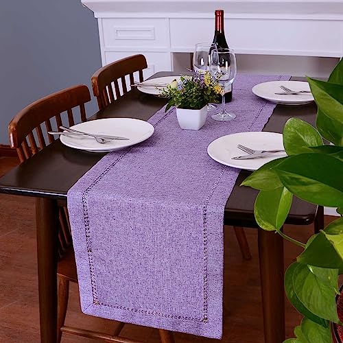 Grelucgo Solid Farmhouse Rustic Hemstitched Lavender Lilac Light Purple Table Runner (14 x 60 Inches) by Grelucgo - Image 5