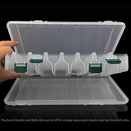 Miniatura 8 de Huloretions 14 compartimentos de doble cara señuelo de pesca gancho caja visible de plástico duro transparente señuelo de pesca cebo calamar jig