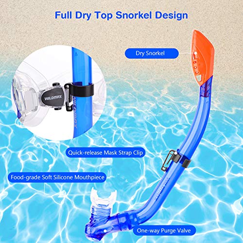 image for SKL Kids Snorkel Set Dry Top Snorkel Mask Snorkeling Gear Anti-Fog Ant