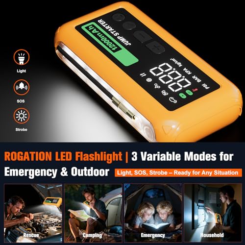 Image of Jump Starter with 150PSI Air Compressor, 2000A Peak 12V Booster, 10000mAh Portable Car Battery Jump Starter, Up to 10L Gas /8L Diesel Engines, 33W Bidirectional fast Charging Power Bank-Orange