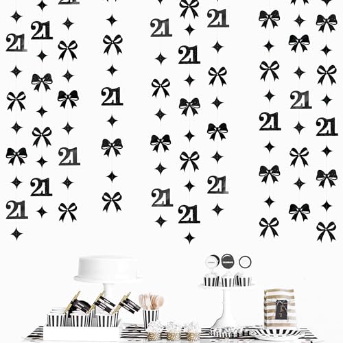 Image of Black 21st Bow Birthday Decorations Glitter Conquette Bow Garland Streamer Banner Backdrop for Girls Boys Happy 21st Birthday Finally Legal Cheers to 21 Years Old Awesome Since 2004 Party Supplies
