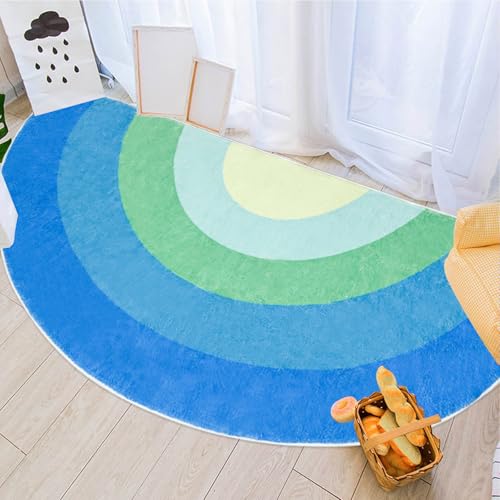 Lacomfy Kids Rug Carpet 5Ft Rainbow Bedroom Area Rug for Boys Girls Room Half Round Rainbow Playroom Bathroom Rug Soft Child Bedside Floor Mat Nonslip Washable Doormat, 31.5