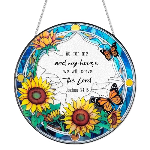 HlaitsWit Stained Glass Sun Catcher - Bible Verse Sunflower Glass Panel Window Hanging Sun Catcher Rainbow Maker Indoor Outdoor Home Garden Decor Mom Dad Loved One Memorial Birthday Sympathy Gifts
