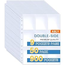 900 Pockets Baseball Card Sleeves, ABLY Double Side 9-Pocket Trading Card Binder Sleeves Page Protectors Sheet for Skylanders, Pokemon, Top Trumps for 3 Ring Binder50 Pages