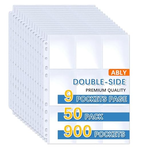 900 Pockets Baseball Card Sleeves, ABLY Double Side 9-Pocket Trading Card Binder Sleeves Page Protectors Sheet for Skylanders, Pokemon, Top Trumps for 3 Ring Binder(50 Pages)