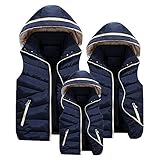 Zwei Taschen vorne Minetom Herbst Winter Vater Mutter und Kinder Familie Matching Outfit Waistcoat Solid Weste Daunenjacke Ärmellos mit Kapuze Dunkelblau DE 38(Mutter und Vater)