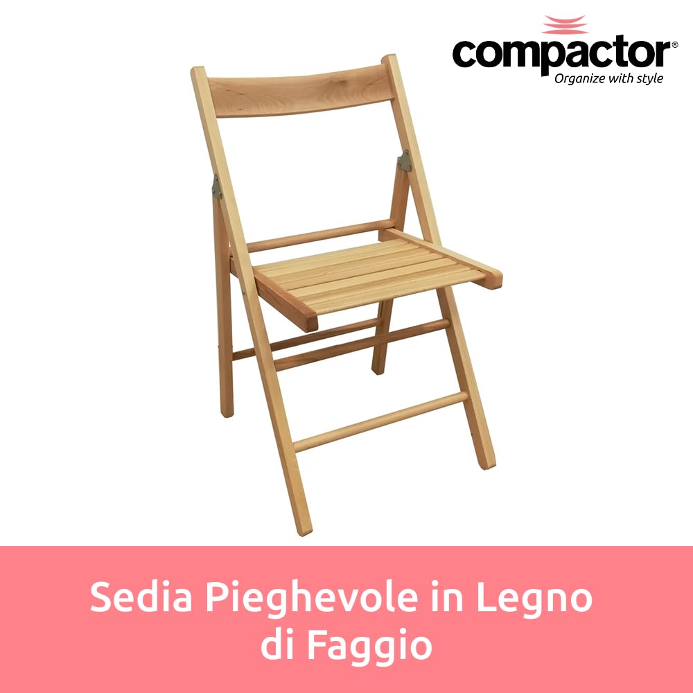 Compactor Sedie Pieghevoli in Legno di Faggio – Sedia Pieghevole Classica Salvaspazio per Cucina e Casa 41x42x78 cm