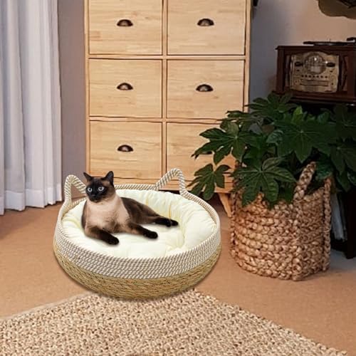 Panier de chat tissé haut de gamme lit de chat intérieur avec coussin