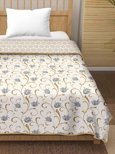 Image of Tundwal's Printed Cotton Reversible Dohar /AC Blanket for Single Bed |All Weather Light Weight | Rajasthani Printed Floral Design | Pack of 1-Grey louts