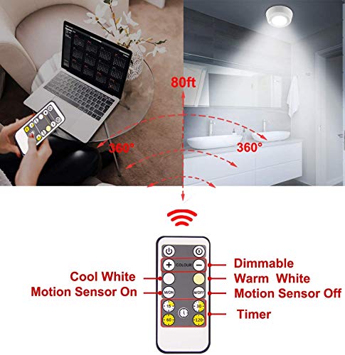 HONWELL RF Motion Sensor LED Ceiling Light Indoor Wireless Battery Powered Light with Remote RF Signal Detector, Cool/Warm White Shower Light Timer for Gargage Stair Closet Porch Hallway 5.67 Inches - Image 6