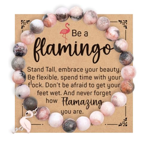 Gejoyse Flamingo Gifts Be A Flamingo Bracelet Gifts for Women Appreciation Graduation Birthday Gifts for Woman Niece Natural Stone Beaded Stretch Bracelets for Women