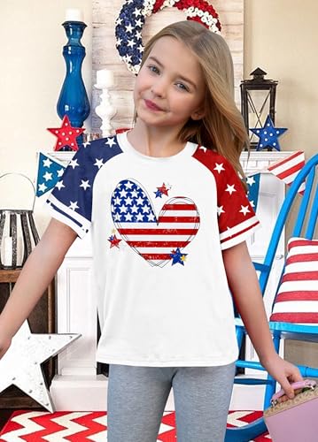 Image of CAZYCHILD Girls 4th of July USA Shirt American Flag Patriotic T-Shirt Independence Day Outfit for Kids 5-14Years