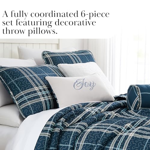 Southshore Fine Living, Inc. Oversized 6-Piece Quilt Queen Bedding Set Lightweight Fabric Soft with one Quilt Bedspread, Two Matching Shams and Three Throw Pillows, Full/Queen, Vilano Plaid Blue by Southshore Fine Living, Inc. - Used condition - Image 6
