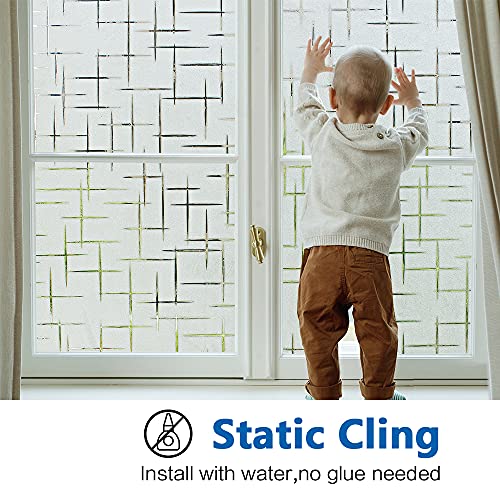 Frosted Window Film Non-Adhesive, Frosting Privacy Film For Glass Windows, Self Static-Cling Decorative Window Cling For Home Office Uv Protection Cross Pattern (17.5" X 78.7") #TOP1