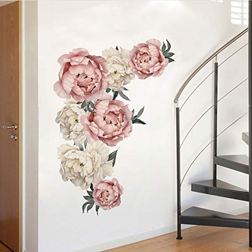 Flowers Wall Decals Floral Wall Stickers Peel And Stick Pink Peonies Wall Murals Rose Flower Wall Decor For Bedroom Girls Room Living Room Nursery #TOP1