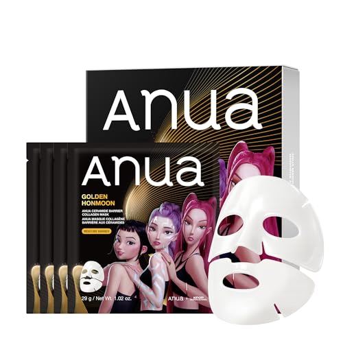 ANUA Ceramide Barrier Collagen Mask, Glow Up, Elasticity Hydrogel Face mask, Moisture Barrier Repair for Glass Skin, 24H Deep Hydration Lasting, KPop Demon Hunters, Korean Skincare (4ea)