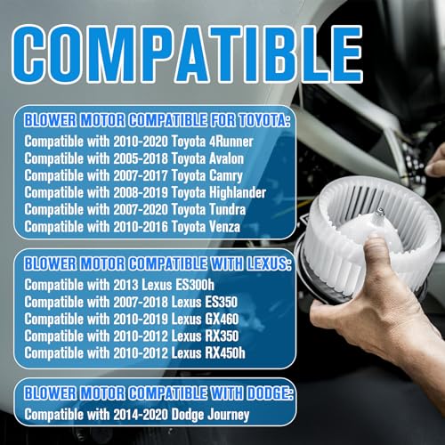 87103-0E040 AC Blower Motor Compatible for 2005-2020 Toyota Avalon|Toyota 4Runner|Toyota Highlander|Toyota Tundra|Toyota Camry|Toyota Venza|Lexus Replaces 87103-60400 PM9351 75830 - Thumbnail 3